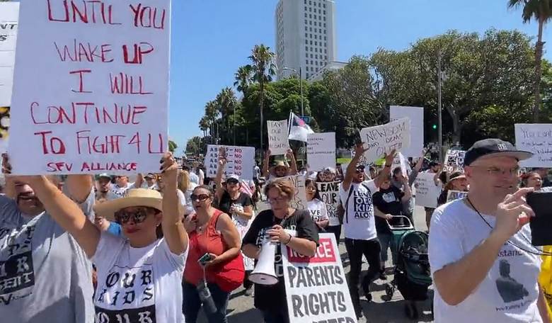 Dueling Protests Block Streets in Downtown LA as Parental Rights Supporters Face LGBTQ Advocates