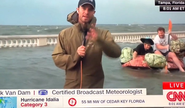 WATCH: 'Florida Man' Floats by Just in Time to Liven up CNN Live Broadcast of Hurricane Idalia