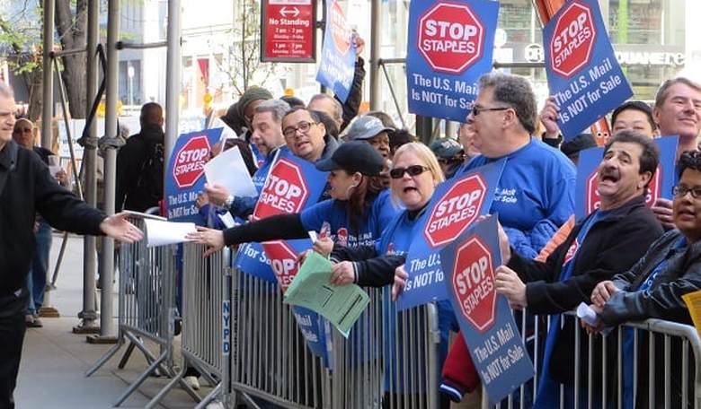 Postal Workers Protest Against Staples