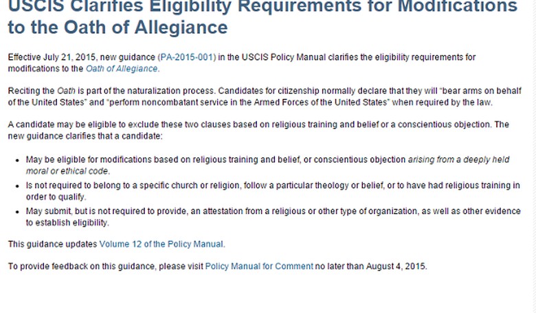 New Citizenship Oath drops requirement to defend the United States