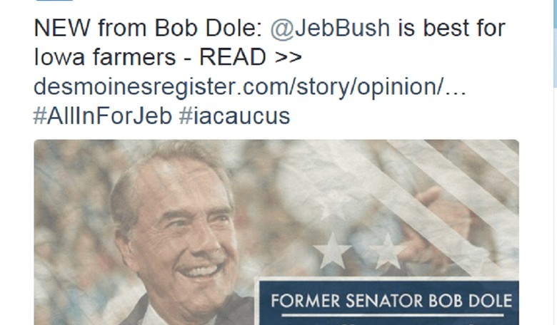 Bob Dole Says Bob Dole Wants Iowa Farmers To Vote For Jeb Bush