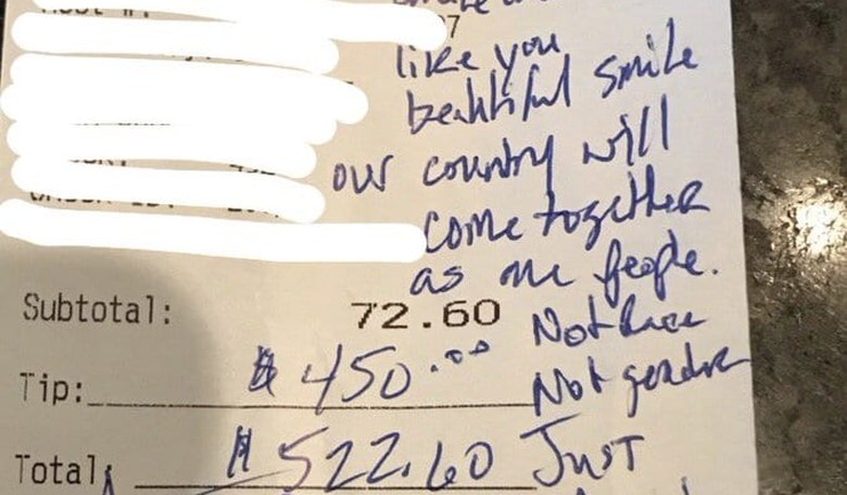 Generosity: White Trump Fan Stuns Black Waitress With This Shocking Note on Receipt