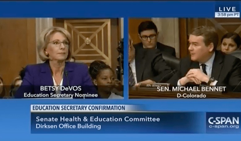 VIDEO: DeVos Schools Senator Bennet on MI Charters and Oversight
