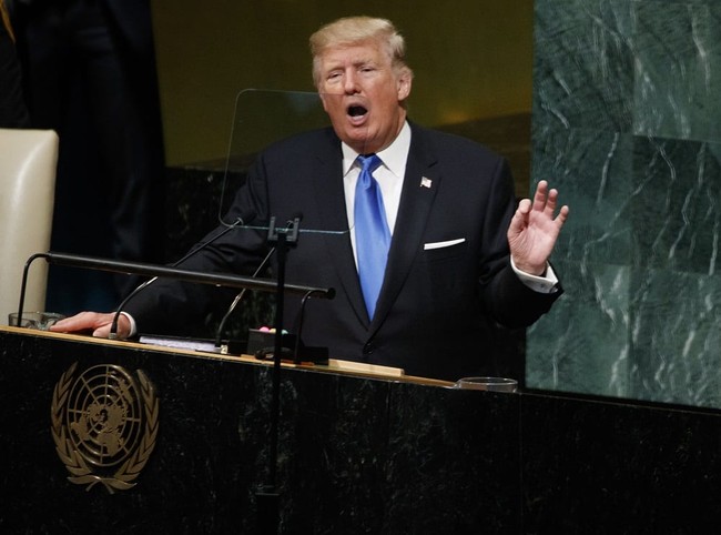 President Donald Trump speaks to the United Nations General Assembly, Tuesday, Sept. 19, 2017, in New York. (AP Photo/Evan Vucci)