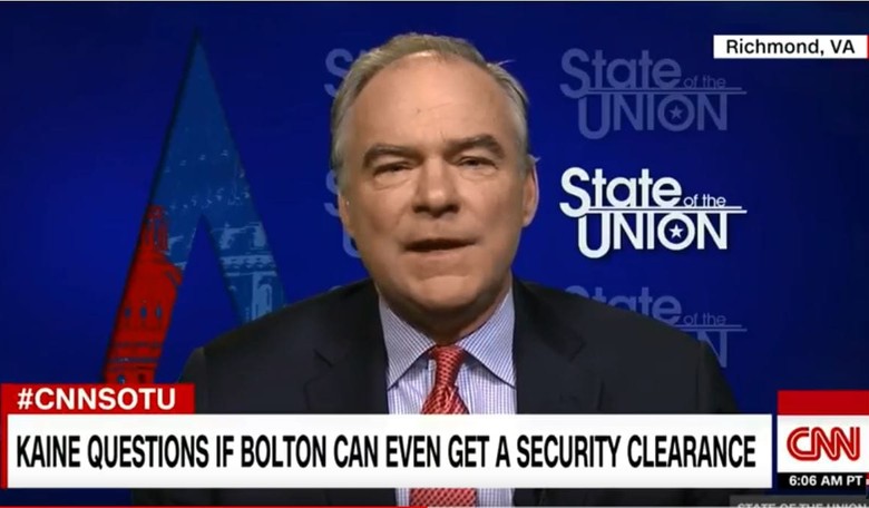 Tim Kaine: John Bolton Probably Can't Get a Security Clearance Because He's a Russian Stooge