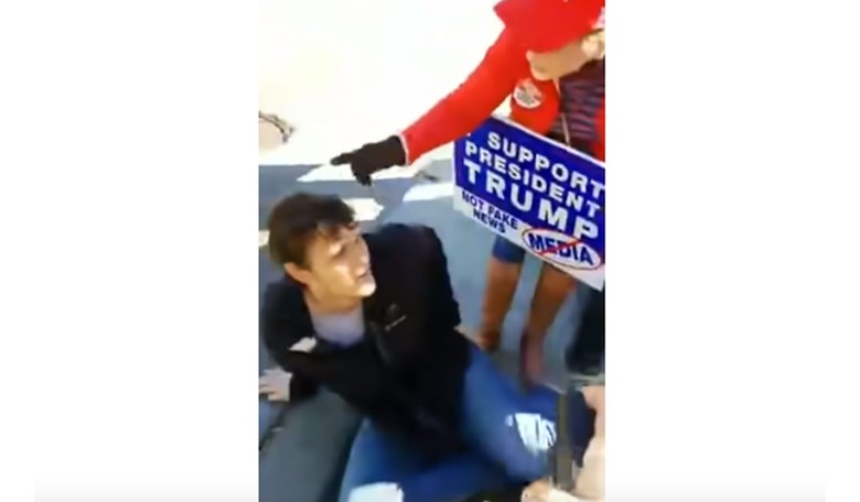 Watch: Crazed Leftist Attacks Trump Supporters at Protest Against CNN