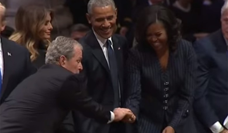 George W. Bush Gifts Michelle Obama Something Sweet In Special Moment While Greeting Her at His Father's Funeral