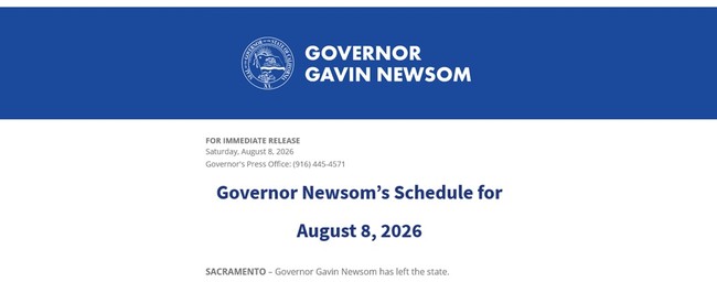Official email from Gov. Gavin Newsom's office.