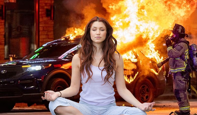 ABC News cites 'peaceful protest', but dude, there's like a burning police car and stuff