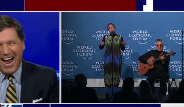Tucker Carlson reviews how 'our lizard overlords' in Davos were entertained at #WEF23