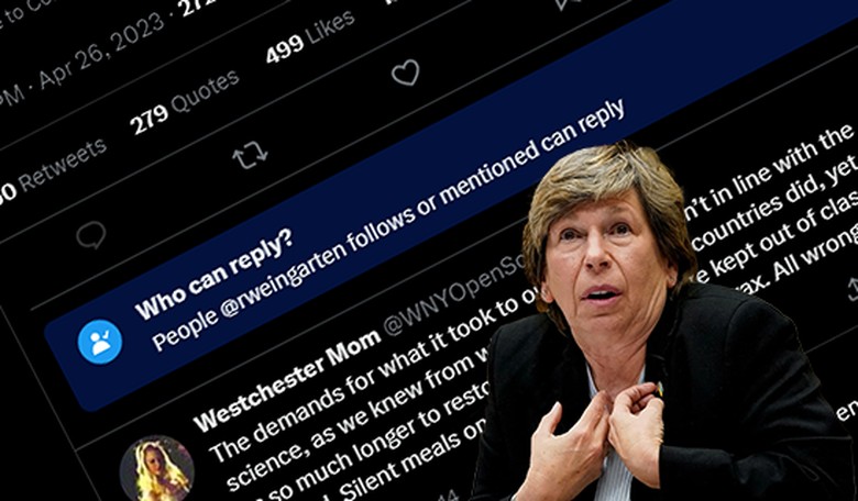 Randi Weingarten institutes a reply lockdown on her tweet claiming innocence on school lockdowns