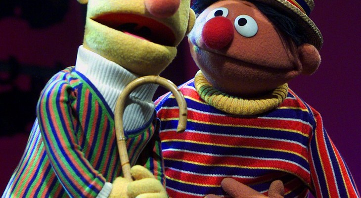 FILE - In this Aug. 22, 2001 file photo, original muppet characters Bert, left, and Ernie, from the children's program 