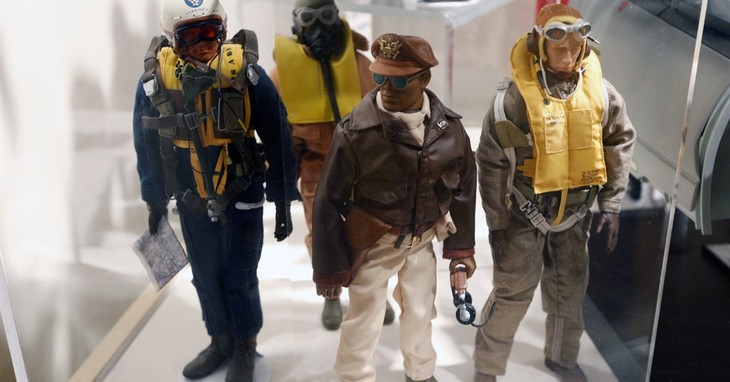 This Jan. 31, 2014 photo shows Tuskegee Airmen G.I. Joe action figures in a display at the New York State Military Museum in Saratoga Springs, N.Y. A half-century after the 12-inch dol