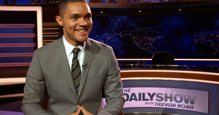 In this Sept. 25, 2015 image taken from video, Trevor Noah appears on the set of his new show, 