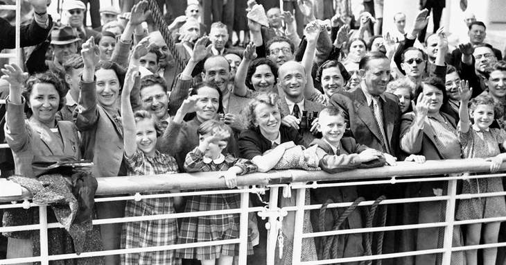 FILE - In this June 17, 1939 file photo, German Jewish refugees return to Antwerp, Belgium, aboard the St. Louis after they had been denied entrance to Cuba and the United States. More