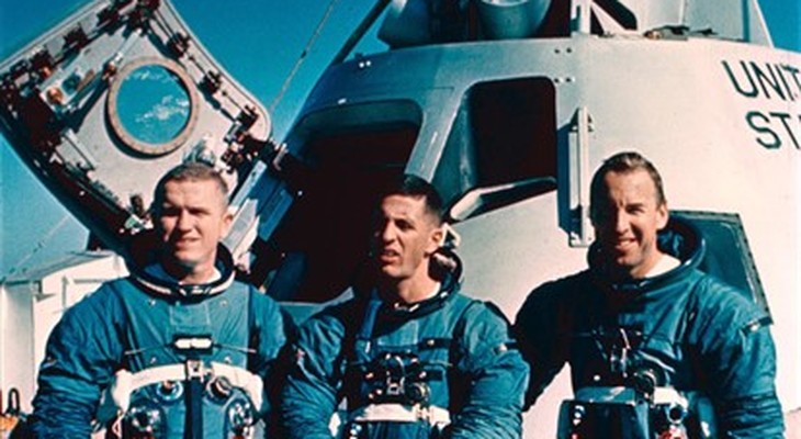 FILE - In this December 1968 file photo, Apollo 8 crew, from left: commander Frank Borman, command modul pilot James A. Lovell, Jr., and lunar module pilot William A. Anders. Dec. 21, 2