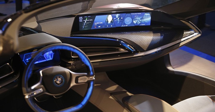 The dashboard of the BMW i Vision Future Interaction concept car is on display during a news conference at CES Press Day at CES International, Tuesday, Jan. 5, 2016, in Las Vegas. (AP
